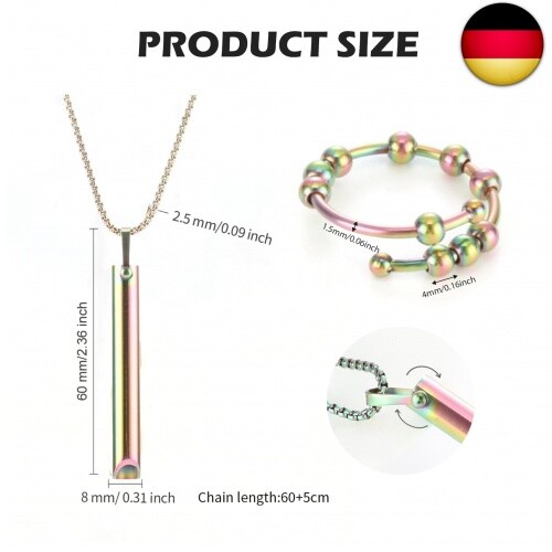 Thoquene 2Pcs Halskette Gegen Angst Set, Edelstahl Atmende Kette and Stress - Bild 2 von 7
