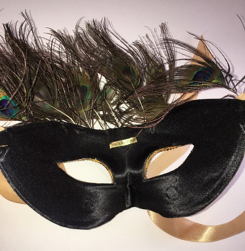 HARLEQUIN MASQUARADE MASK ~ women's Half Mask~ Peacock feathers beads sequins - Picture 7 of 7