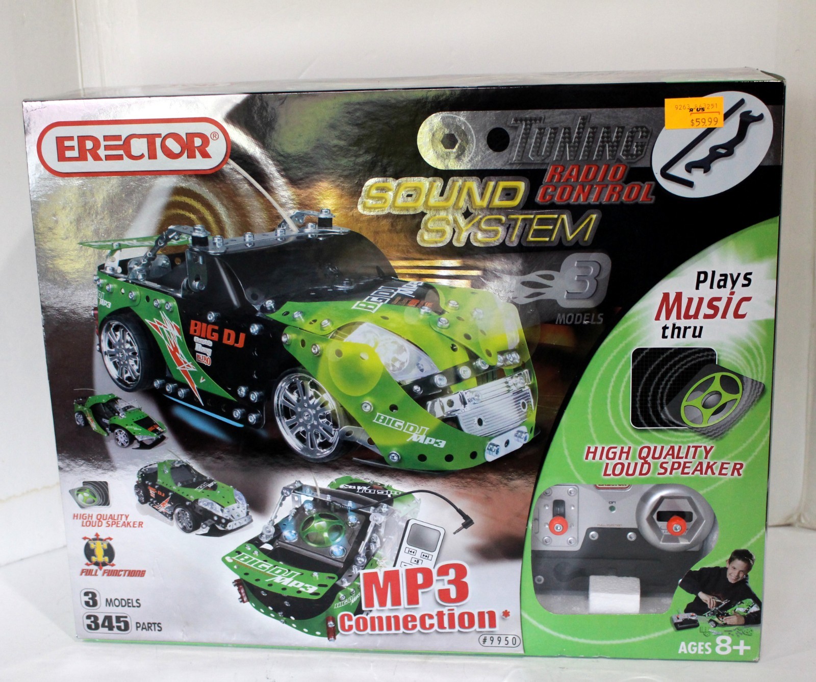 NIB ERECTOR BY MECCANO TUNER SOUND SYSTEM RADIO CONTROL BIG DJ GREEN CAR