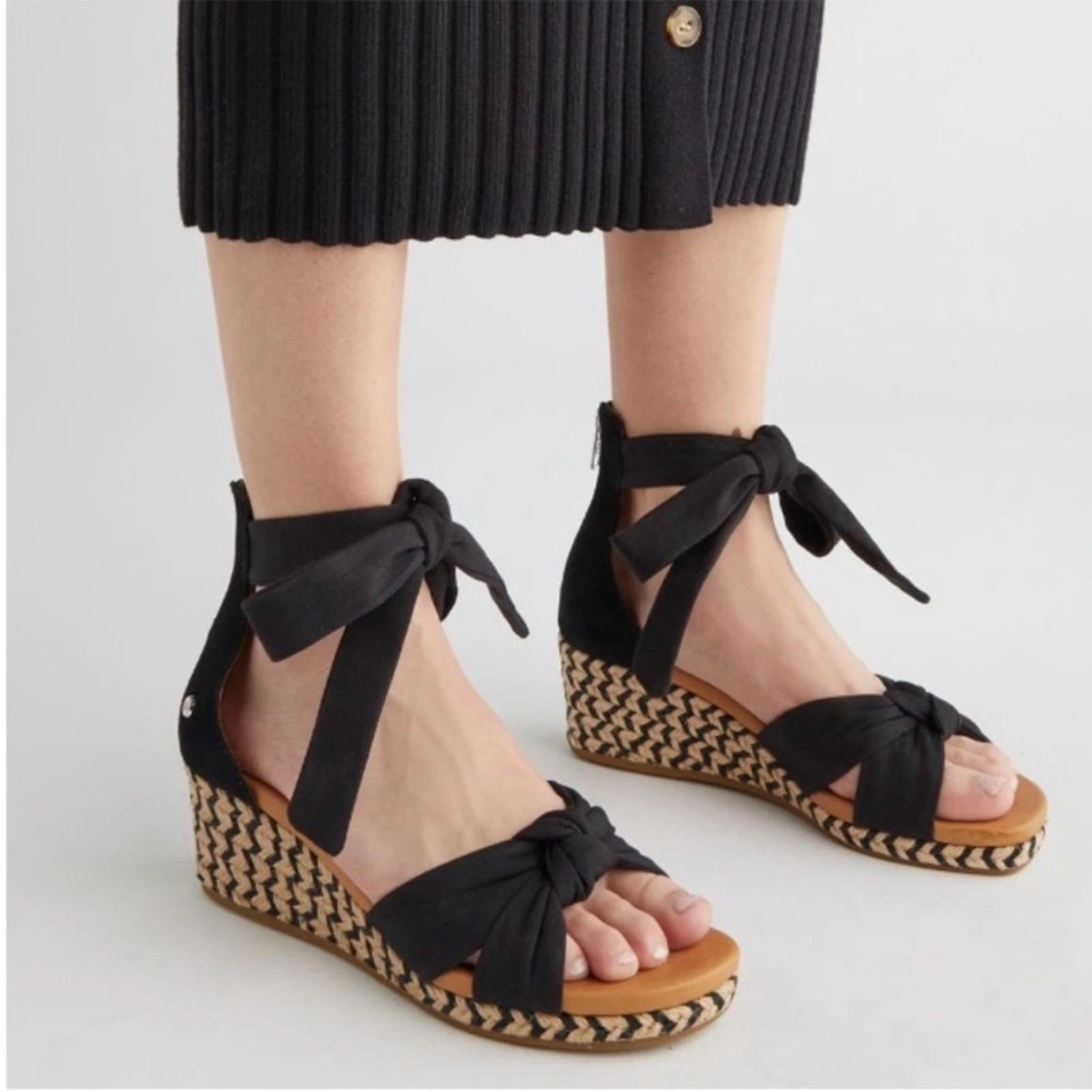 Sandali Ugg Yarrow espadrillas zeppa neri tela e pelle donna taglia 6