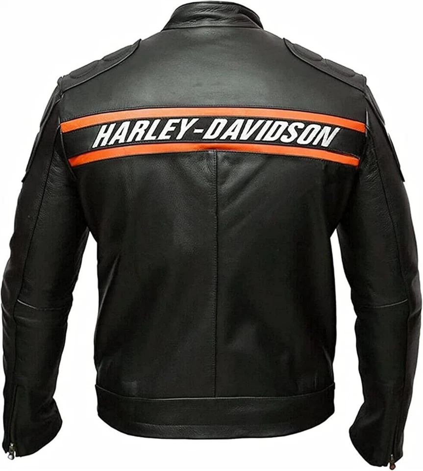 Men's Harley Davidson Black Motorcycle Sheepskin Leather Jacket - Image 2 of 4