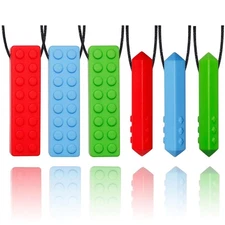 "Chewy Necklaces for Sensory Kids, 6 Packs Silicone Pendant Oral Motor Aids Teet