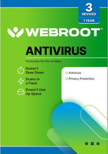 Webroot Antivirus Software 2025 3 Device 1 Year PC/Mac with Keycard