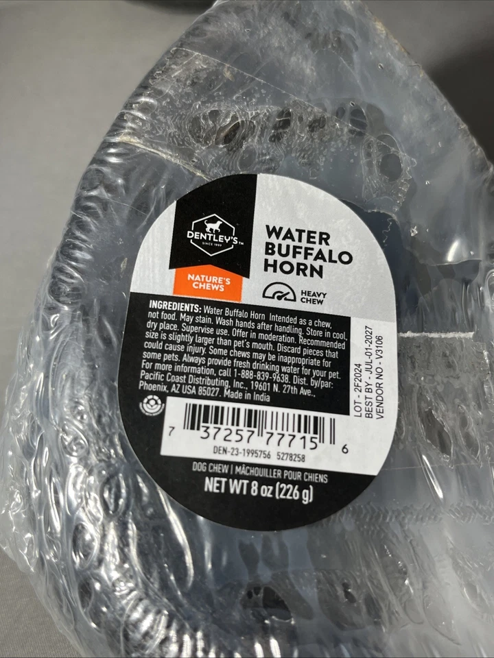 2 NUEVO Dentley’s Water Buffalo Bully Cuerno Masticable Perro Para Masticador Agresivo Sellado Foto 2 de 4