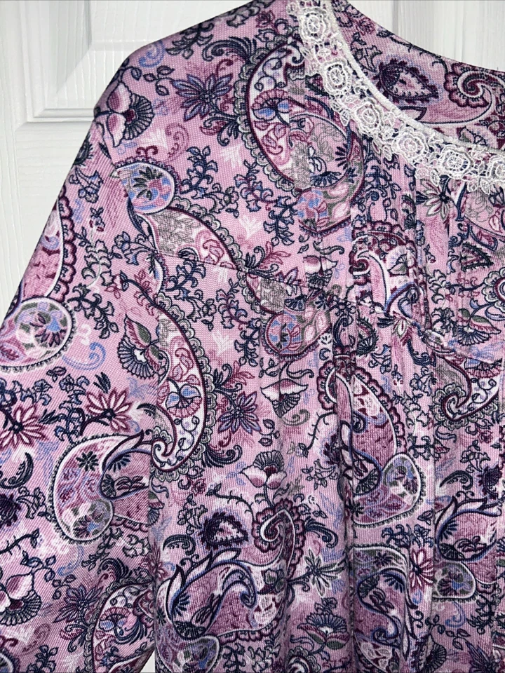 Secret Treasures long nightgown 2X Purple Paisley Long Sleeve Ruffle Lace Button - Image 3 of 4