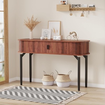 Wooden Console Table with Storage Sliding Door 47'' Narrow Sofa Table Entryway