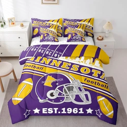 Juegos de edredón de fútbol americano de 7 piezas talla niños Minnesota juego de cama king púrpura Foto 4 de 4