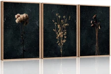 Ausril Moody Dark Orange Floral Framed Canvas Wall Art Set, Minimalist Wildfl...