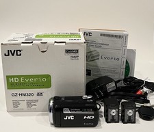 JVC Everio Camcorder GZ-HM320BU HD Box Charger Batteries Cables Manuals Tested