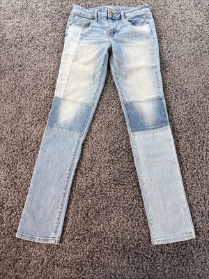 American Eagle Skinny Jeans Womens 4 28x30 Blue Distressed Low Rise Light Wash