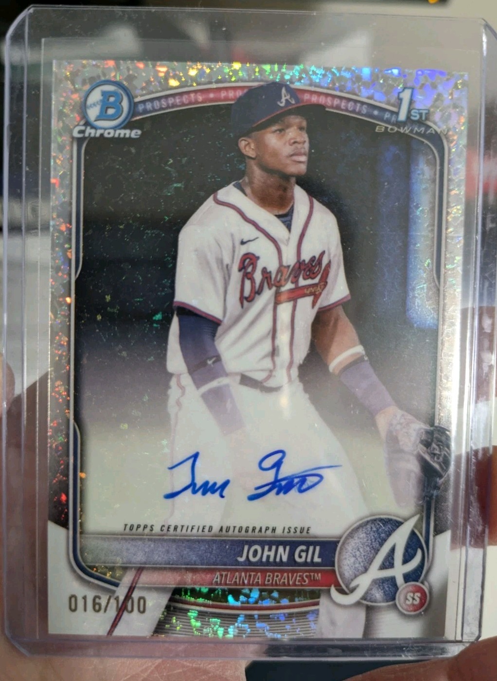 2025 Bowman Chrome John Gil Mini Diamonds Refractor Auto /100 Braves SP CPA-JG