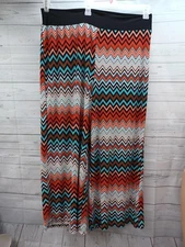 Vamp Womens Wide Leg Palazzo Culotte Pants Chevron Red Blue Stretch 2X