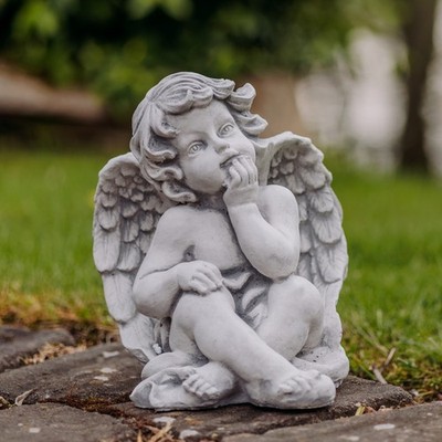Sitzender Engel Steinfigur Grabengel Grabschmuck H. 25 cm, 6 kg, frostsicher