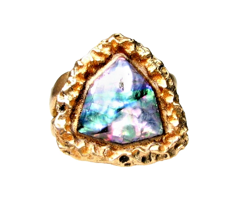 Anel de bronze dourado estilo antigo - Pedra Abalone - Tamanho 7 - Imagem 2 de 4