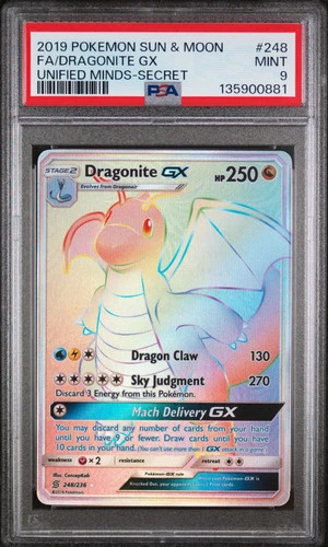 PSA 9 Dragonite GX #248 2019 Pokemon Sun & Moon Unified Minds
