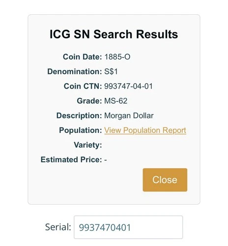 1885 O ICG MS62 Morgan Silver Dollar