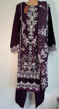 Salwar Kameez Pakistanischer Indischer 3-teiliger gen&auml;hter Designer Anzug Pailletten Lila