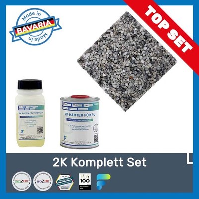 Steinteppich SET mit 2K Bindemittel und Marmorkiesel Bardiglio - Grau