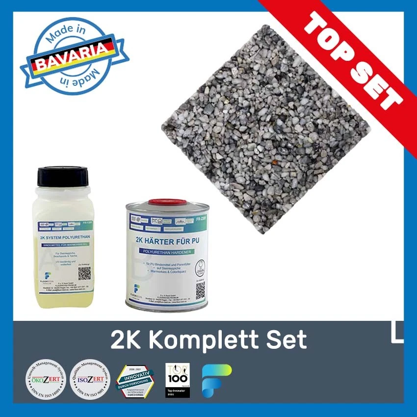 Steinteppich SET mit 2K Bindemittel und Marmorkiesel Bardiglio - Grau - Bild 1 von 4