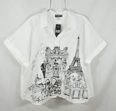 Karl Lagerfeld Paris Women's Plus Size 2X City Scene Graphic White Top NWT