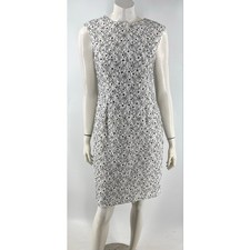 Tahari ASL Womens Lace Sheath Dress Size 6 Petite White Black 3D Floral Zip Up