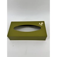 Vintage Olive Green Tissue Box Cover with Floral Accent Retro Decor