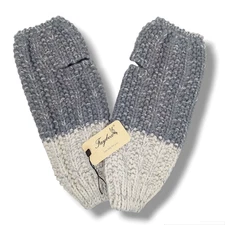 Faybox Fingerless Gloves Knit Gray Ivory OS Arm Hand Warmer Sleeve Fall NWT