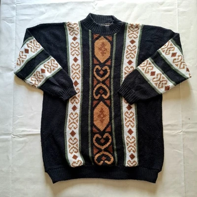 Vintage 80s 90s Private Eyes Sweater L Oversized Made in USA Geometric Knit - Photo 1/4