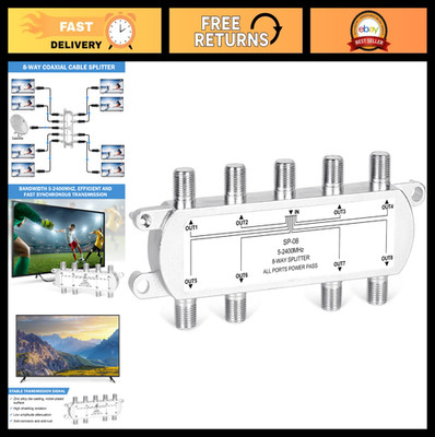 8-Way Coaxial Cable Splitter 5-2400MHz for Satellite, Cable TV & Internet, RG6 C