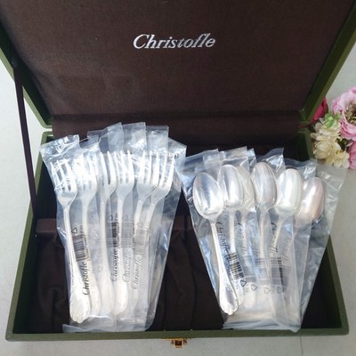 Christofle Marly 12pcs Silverplate Cake Fork  Coffee Spoon BRAND NEW With Box