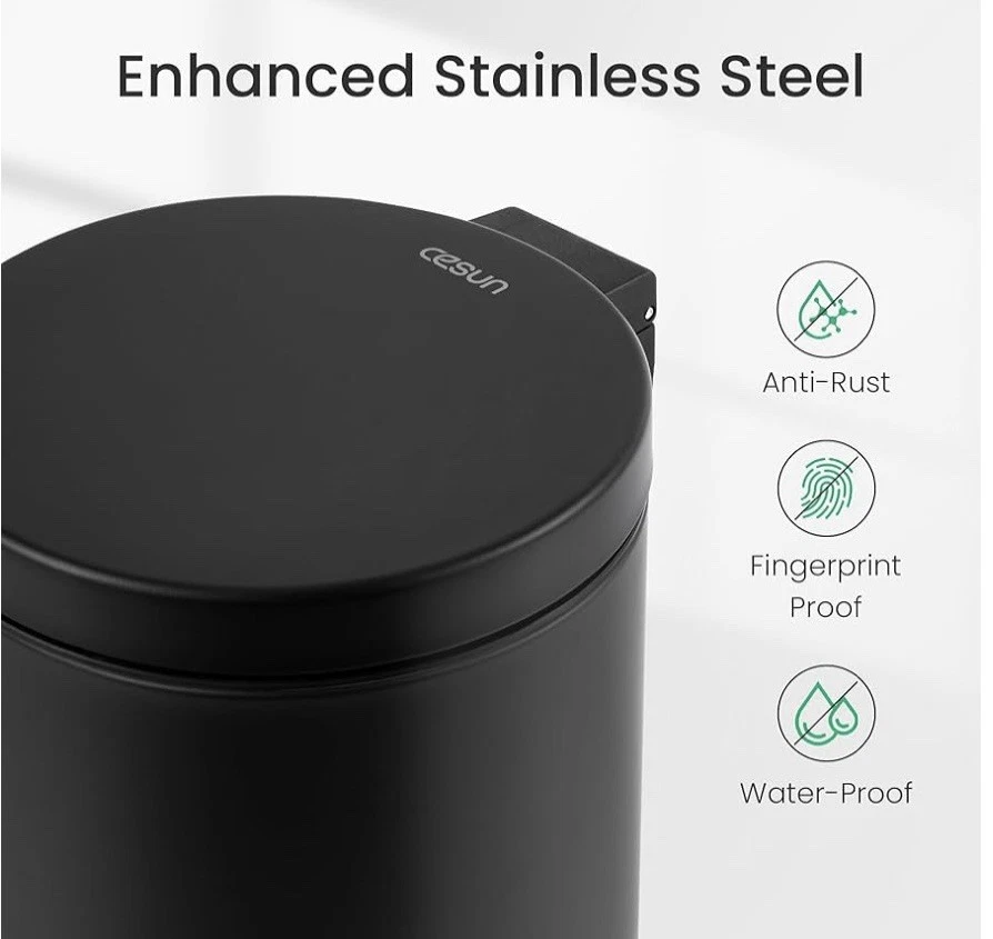 1.2 Gallons Small Black Trash Can, Bathroom Garbage Can with Lid and Foot Pedal - Image 4 of 4