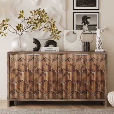 Accent Cabinet Farmhouse Style 4 Door Wooden Cabinet Sideboard Buffet Server C