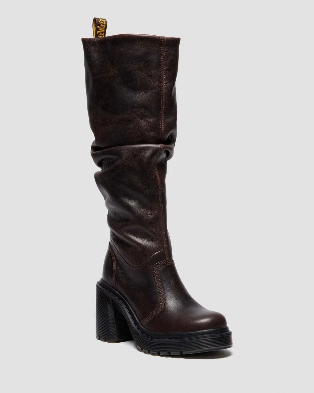 Dr. Martens KASEY LEATHER KNEE HIGH HEELED Premium BOOTS Dark Brown