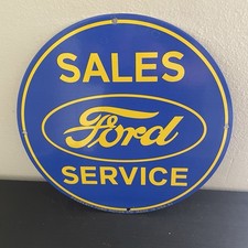 VINTAGE FORD SALES SERVICE GASOLINE MOTOR OIL PORCELAIN SIGN