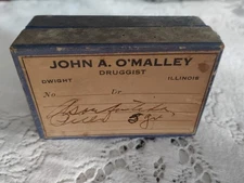 John A.O'Malley Druggist Dwight, Illinois Il.Ill. Antique Pill Box