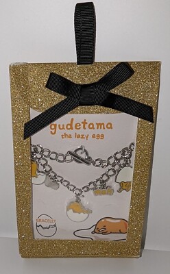 Gudetama the Lazy Egg Enamel Charm Bracelet ''Ugh'' Cute Gift New in Package!