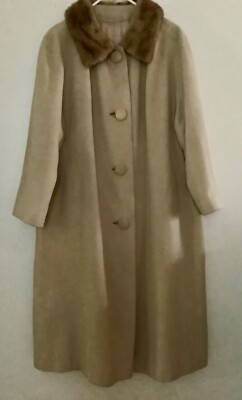 100% Cashmere Vintage Swing Coat With Fur Collar Tan Begie