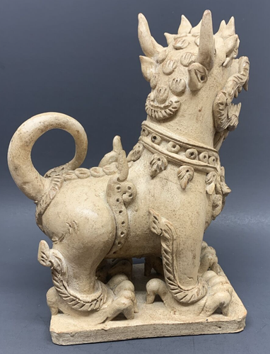 Dragón/perro asiático de terracota grande pesado raro 10,5" x 7" con esmalte blanco ligero - Imagen 7 de 20