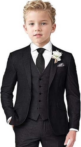 Boys Linen Suit 3 Piece Slim Fit Suits for Kids Formal Tuxedo Suits for Summer - Picture 7 of 35