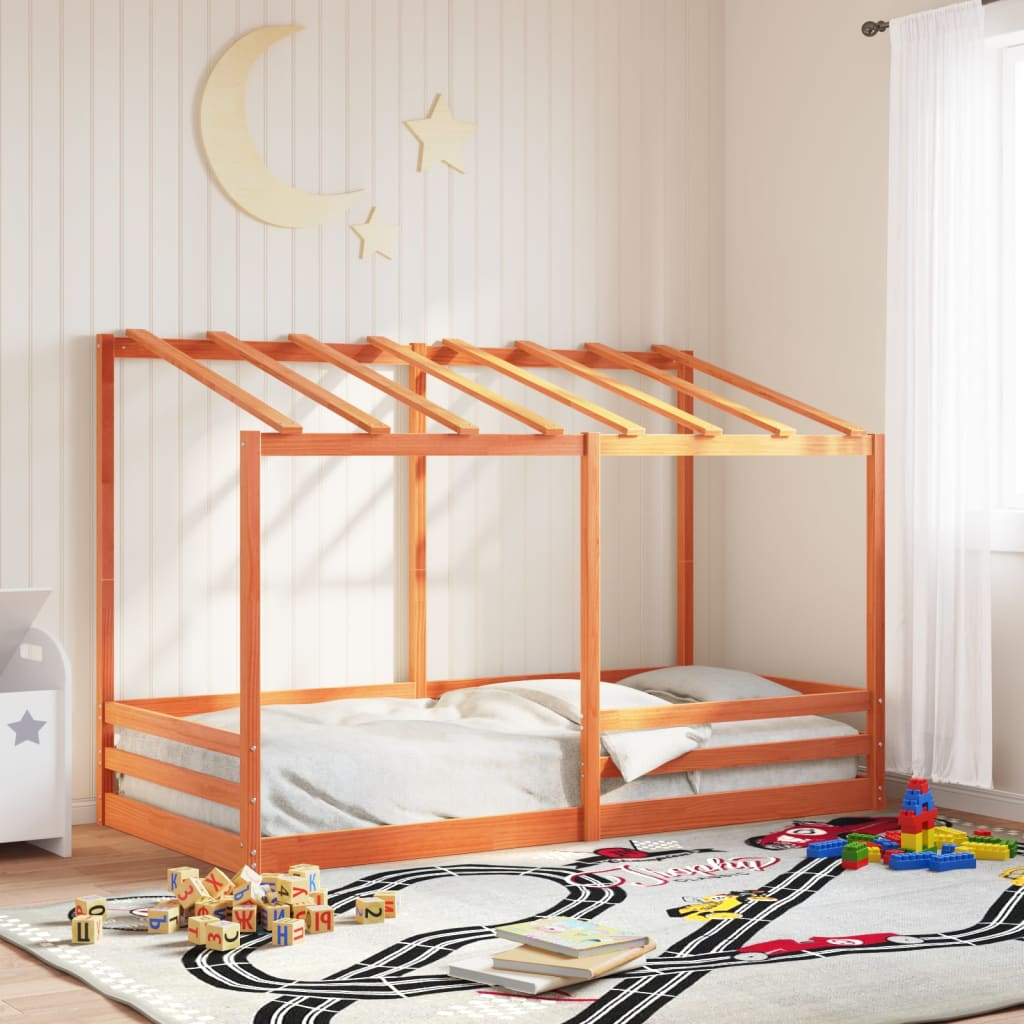 vidaXL Letto Bambini con Tetto Marrone Cera 80x200 cm Massello Pino