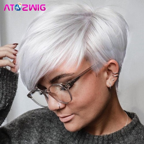 Short Pixie Cut Wigs for Women Silver White Wig with Bangs Synthetic Glueless US | eBay Short Pixie Cut Wigs for Women Silver White Wig with Bangs Synthetic Glueless US | eBay