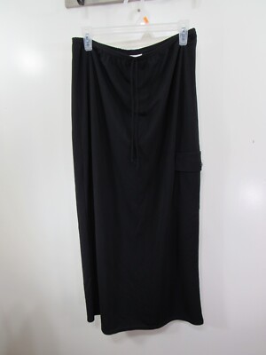Women Kathie Lee Skirt Size L Black Elastic Drawstring Waist Straight Back Slit