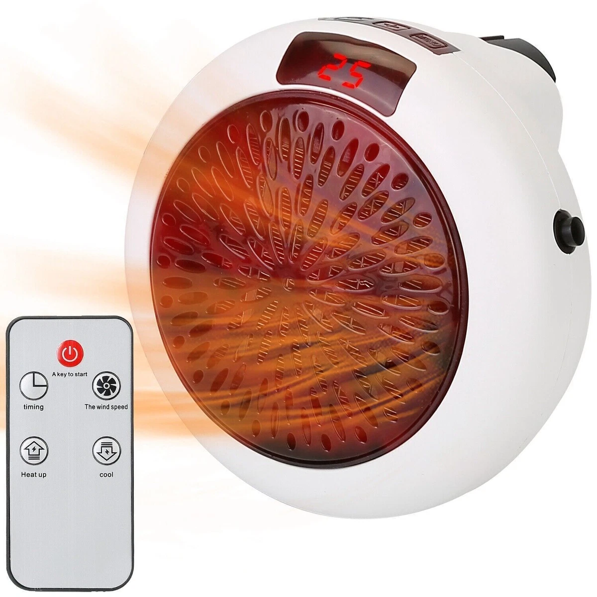 900W Plug In Wall Heater Mini Electric Space Digital Timer Ceramic Heater  Fan | eBay
