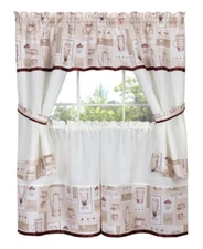 Café Cappuccino Latte & Pastries Complete Kitchen Curtain Set - Assorted Colors