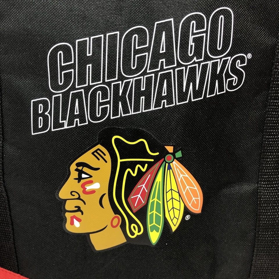 Bolso de Lona Chicago BlackHawks NHL Negro Llevar Gimnasio Viaje Cremallera Equipaje Paquete Y2K Foto 2 de 4