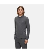 NEW Hugo Boss Passerby Long-Sleeve Polo Shirt Top - Grey - Men's Size Small S 