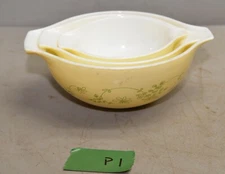 3 Pyrex nesting bowls set yellow green flowers Cinderella Shenendoah pattern P1