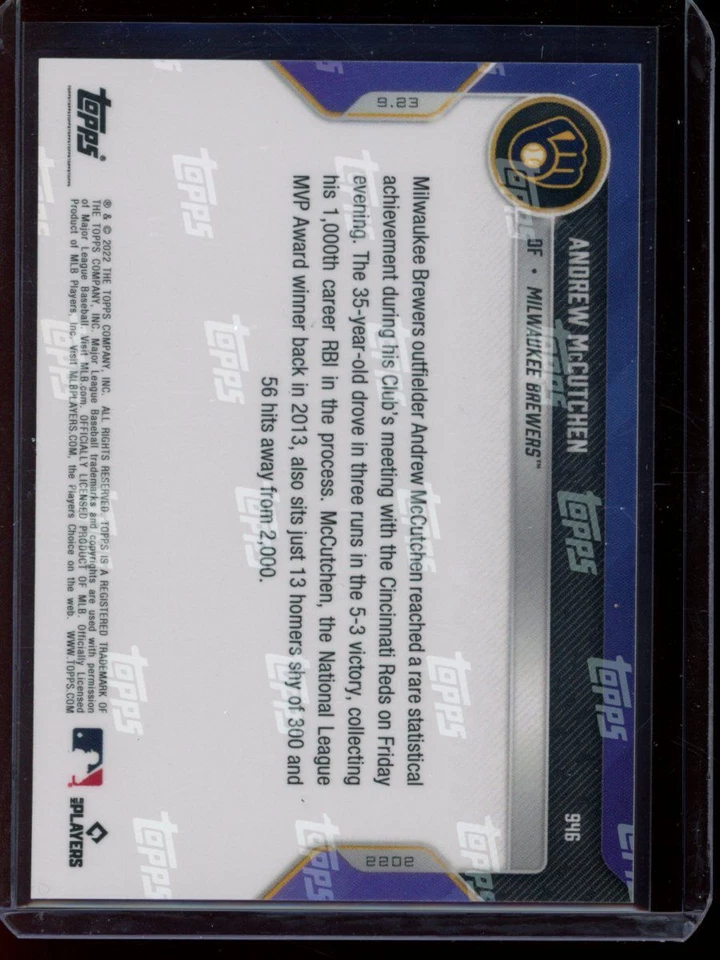 2022 Topps Now #946 Andrew McCutchen Orange Parallel Card #d /5 - Image 2 of 2