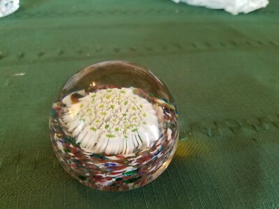 Vintage Unbranded Floral Design Half Egg Shaped Art Glass Paperweight 2'' X 1.75''