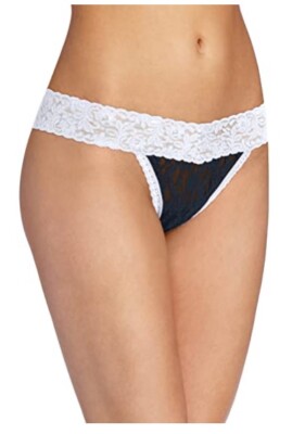 Maidenform 40118 Women's All Lace Thong Panty White/Navy